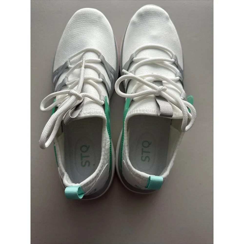 STQ White Teal Sneakers Women Walking Running Shoes Size 9 Brand New